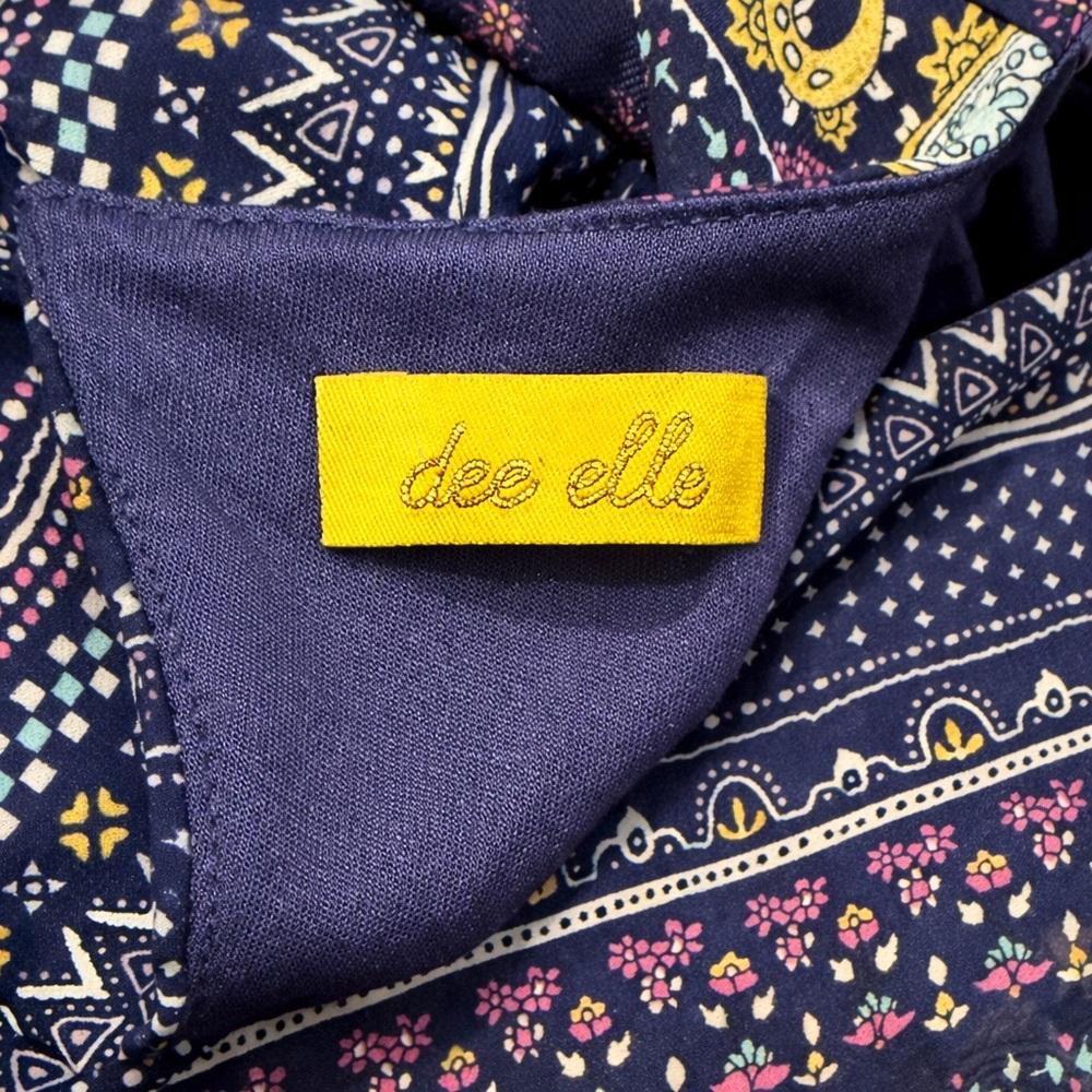 Dee Elle Navy Boho Print Dress | Bell Sleeve | Lace Hem Detail | Size S - Picture 2 of 7